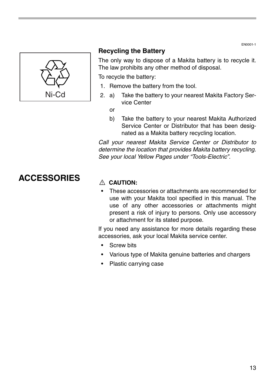 Accessories, Ni-cd | Makita 6932FD User Manual | Page 13 / 20