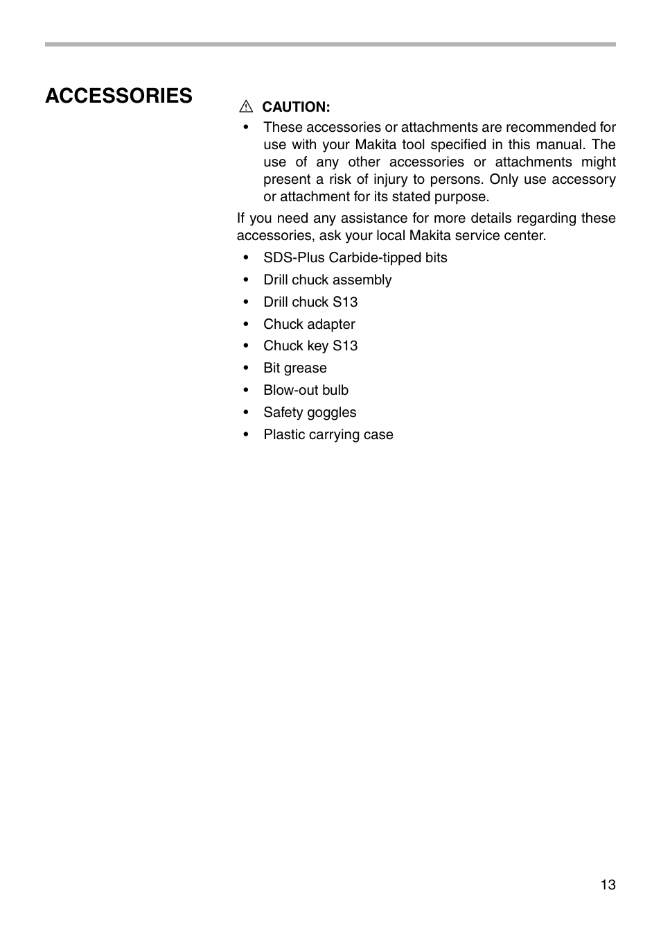 Accessories | Makita HR2430 User Manual | Page 13 / 20
