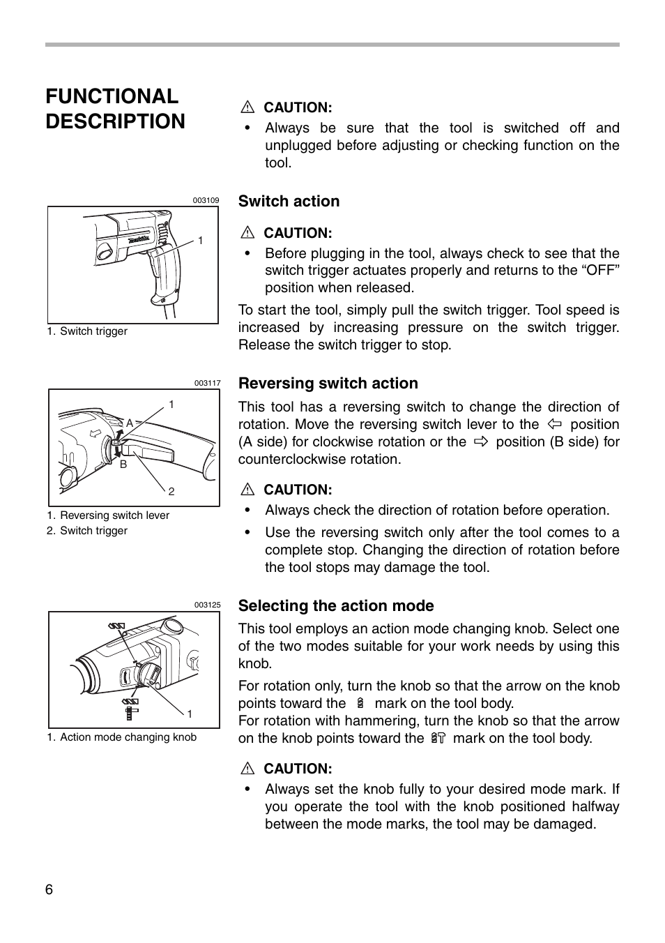 Functional description | Makita HR2430 User Manual | Page 6 / 20