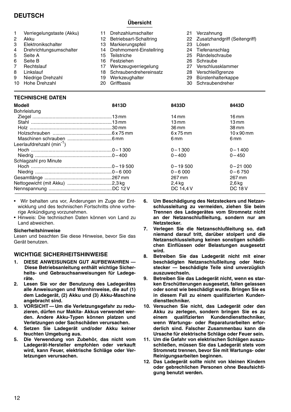Deutsch | Makita 8443D User Manual | Page 12 / 64