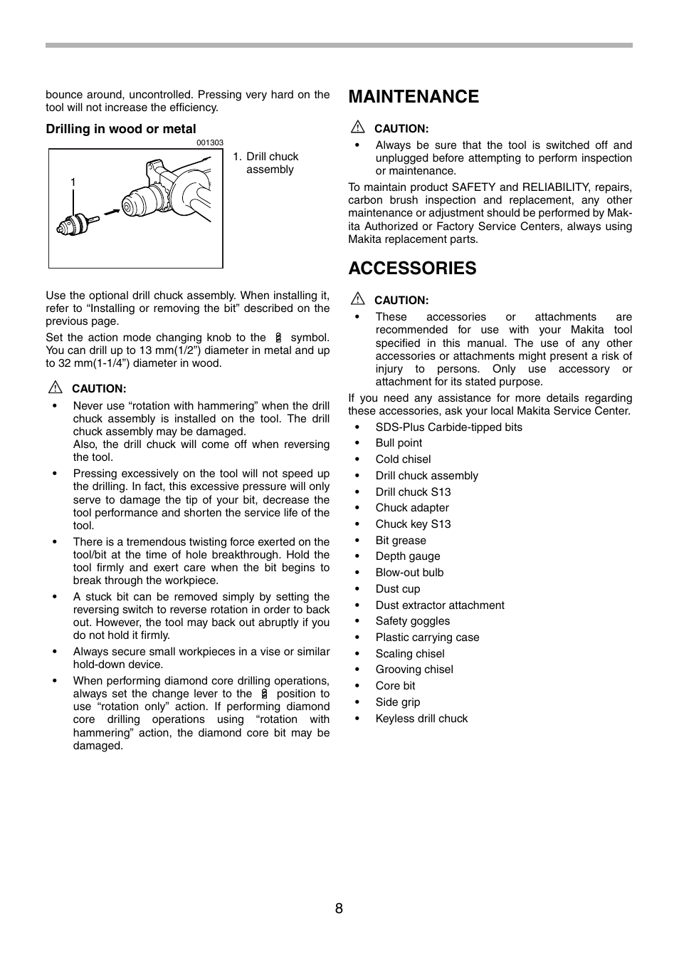 Maintenance, Accessories | Makita HR2451 User Manual | Page 8 / 28