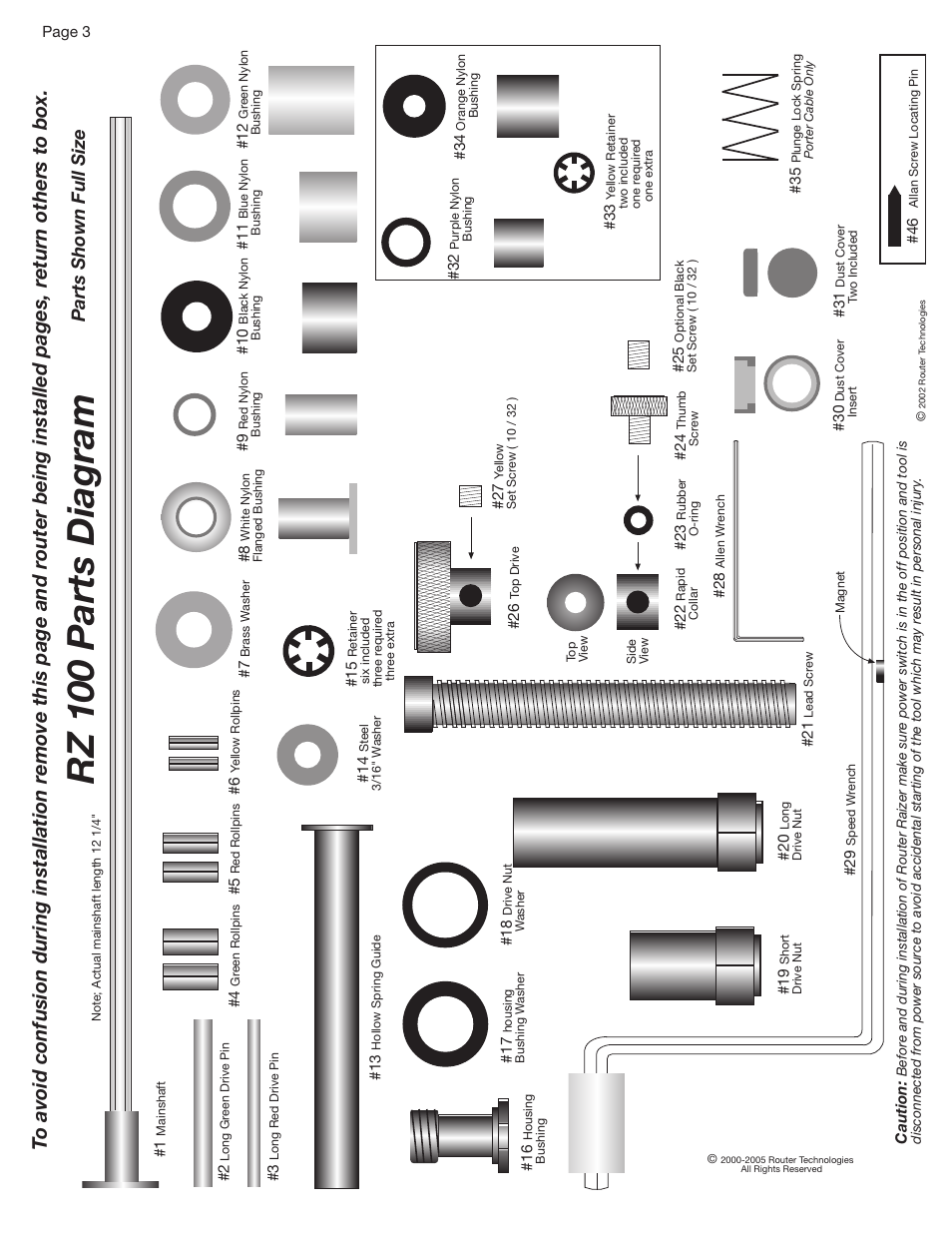 Rz 100 parts diagram, Parts shown full size | Makita RZ 100 User Manual | Page 4 / 12