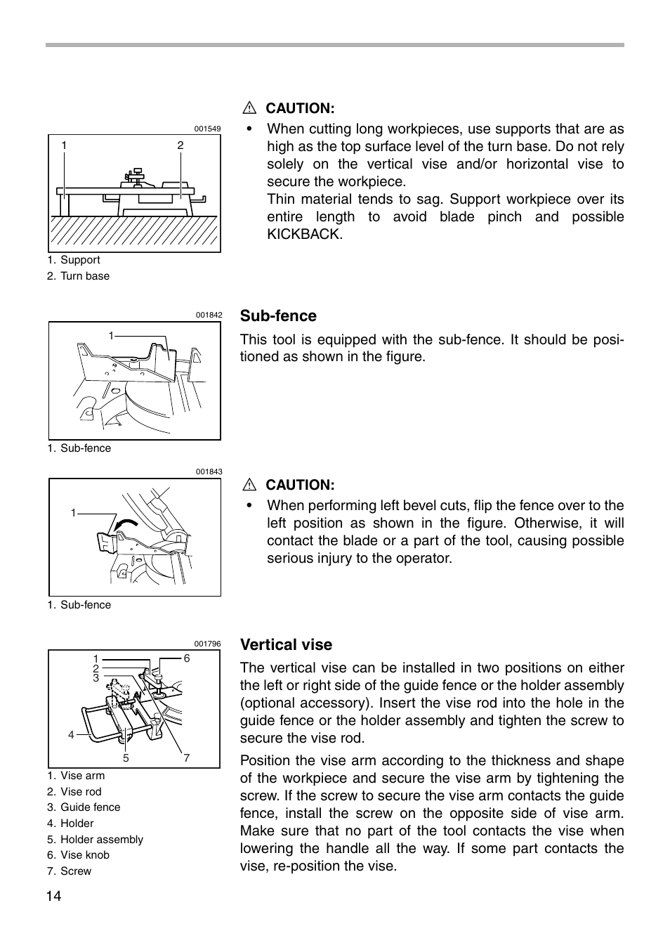 Sub-fence, Vertical vise | Makita LS1221 User Manual | Page 14 / 32