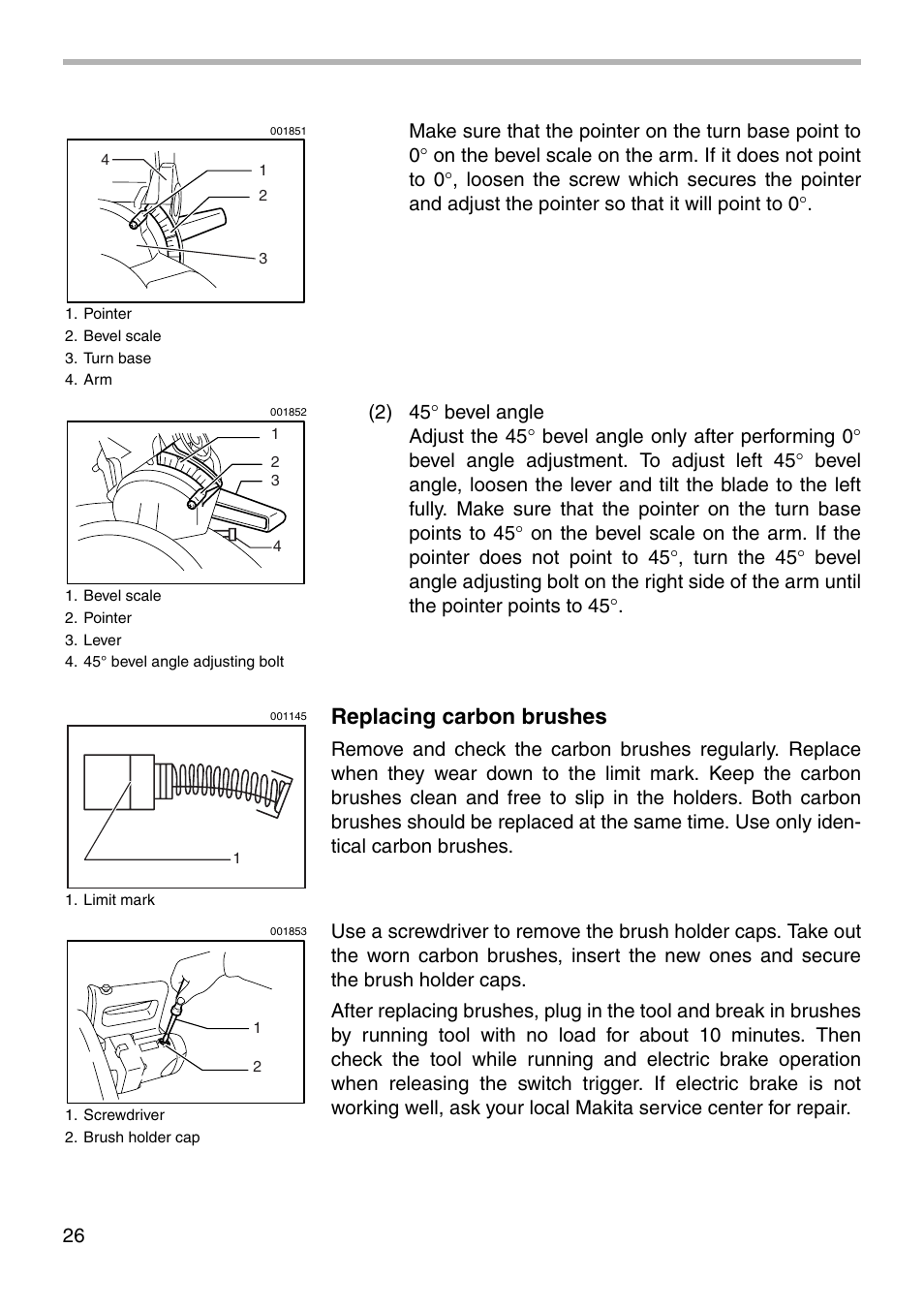 Replacing carbon brushes | Makita LS1221 User Manual | Page 26 / 32