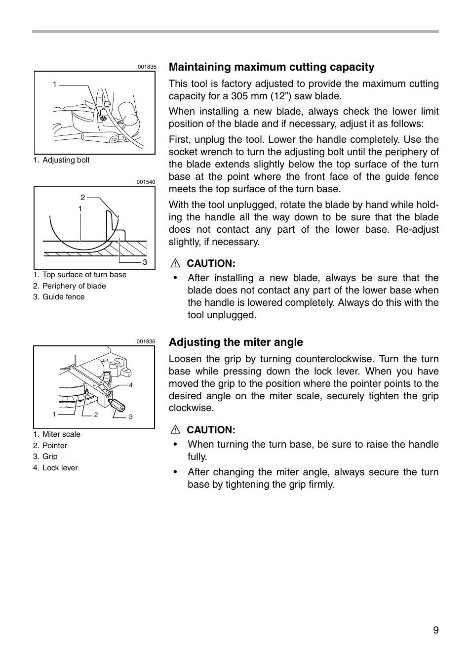 Maintaining maximum cutting capacity, Adjusting the miter angle | Makita LS1221 User Manual | Page 9 / 32