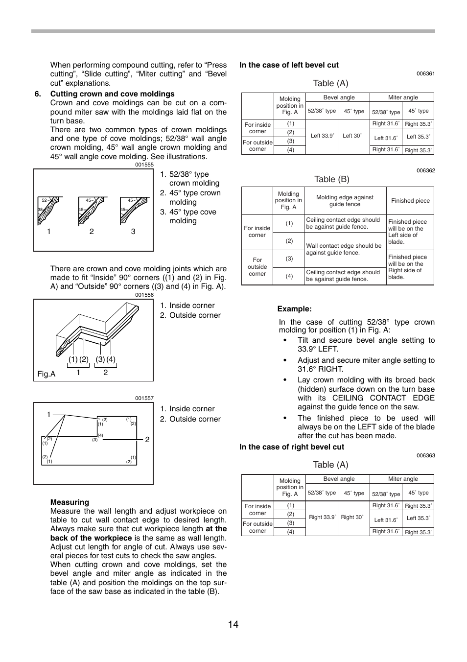 Table (a), Table (b) | Makita LS1013 User Manual | Page 14 / 72