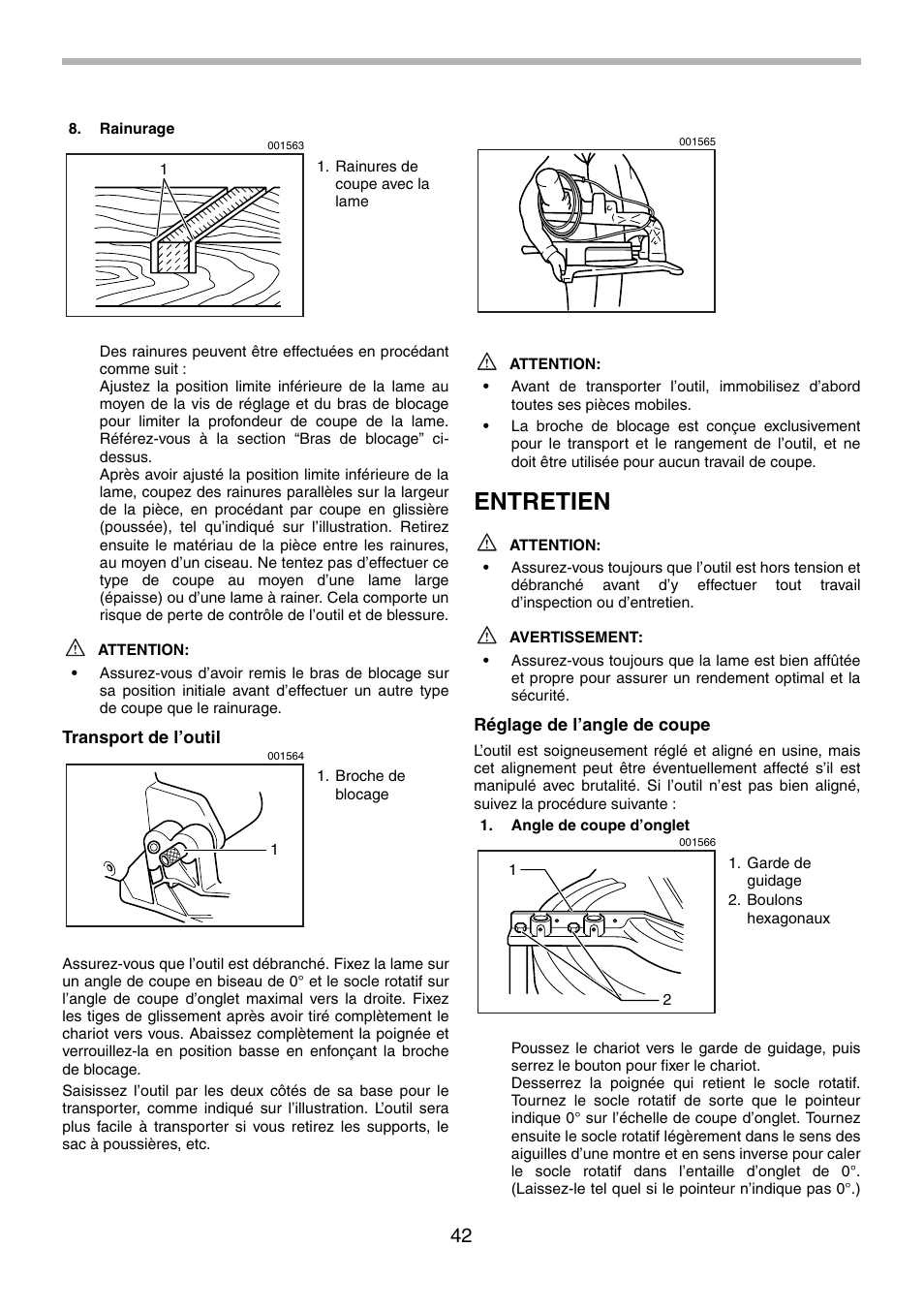Entretien | Makita LS1013 User Manual | Page 42 / 72