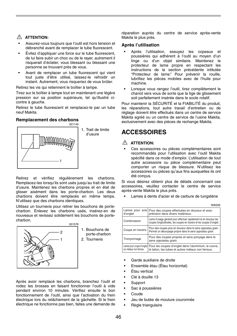 Accessoires | Makita LS1013 User Manual | Page 46 / 72