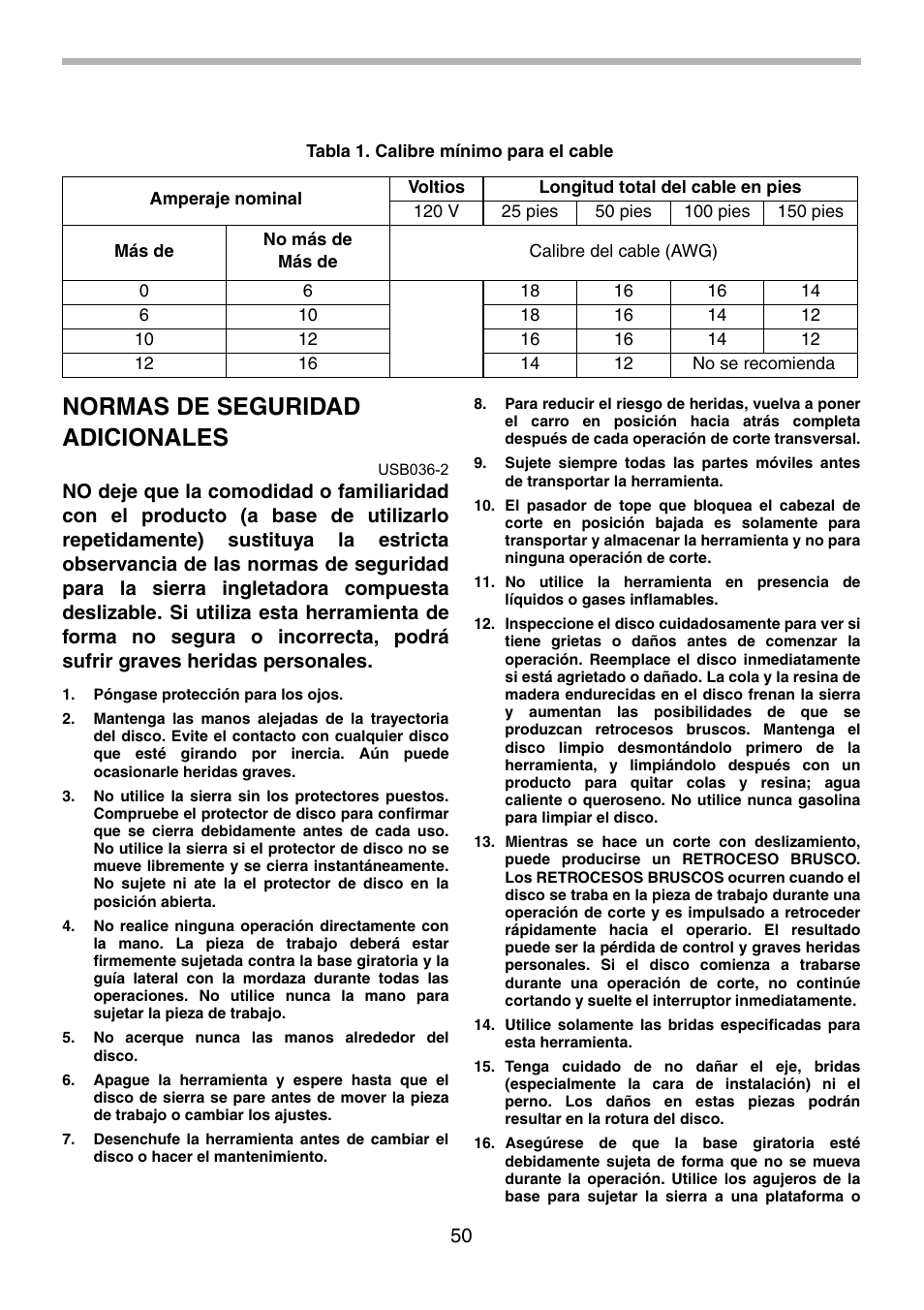 Normas de seguridad adicionales | Makita LS1013 User Manual | Page 50 / 72