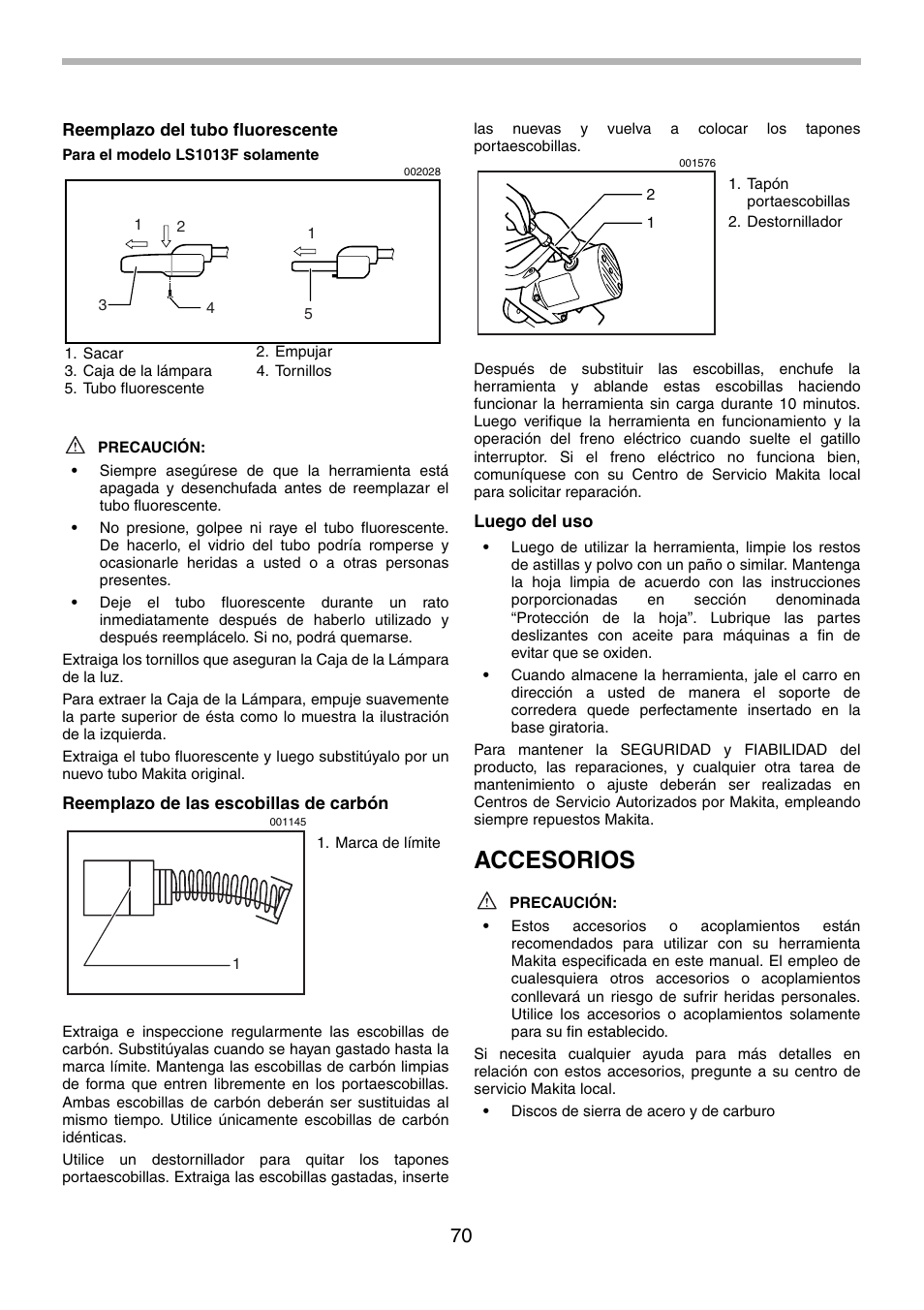 Accesorios | Makita LS1013 User Manual | Page 70 / 72
