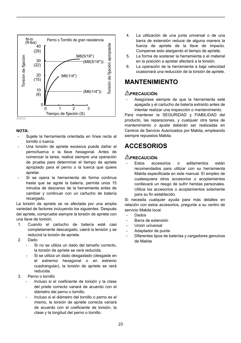 Mantenimiento, Accesorios | Makita BTL063 User Manual | Page 23 / 28