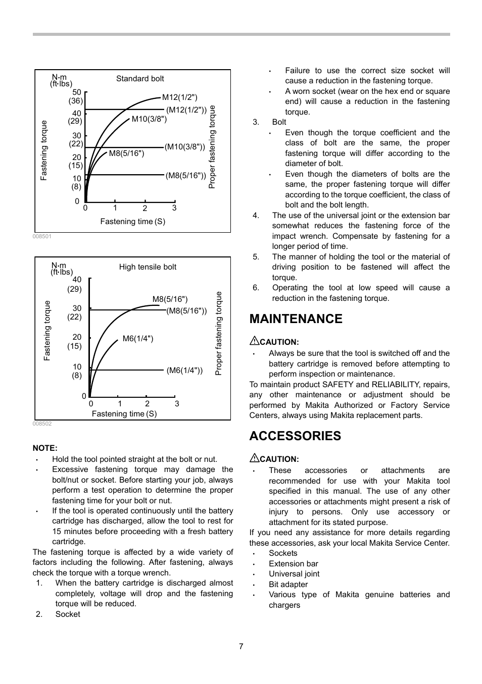 Maintenance, Accessories | Makita BTL063 User Manual | Page 7 / 28