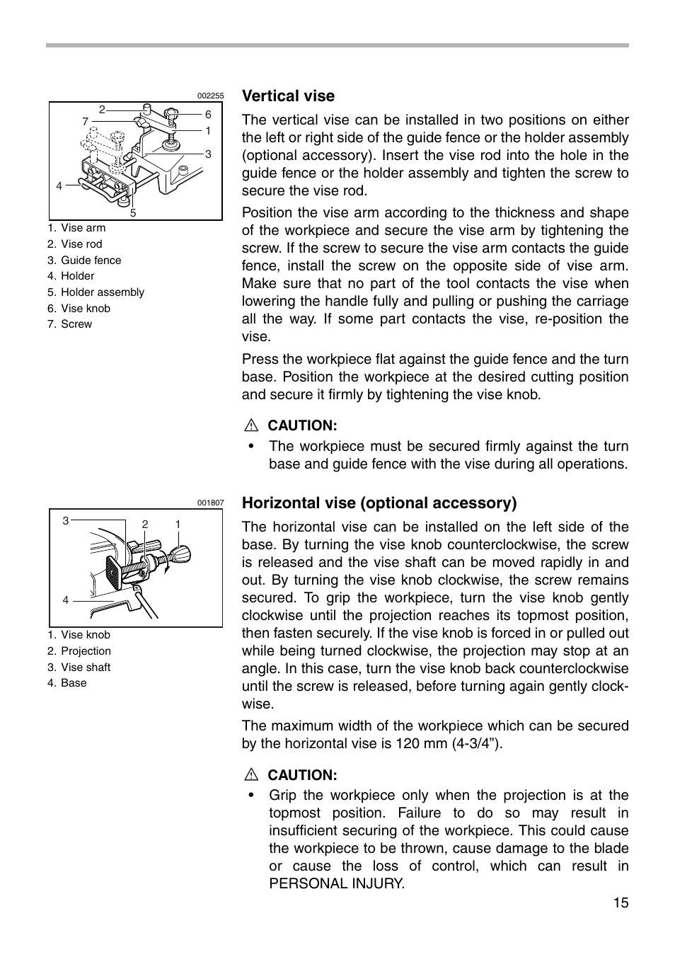 Vertical vise, Horizontal vise (optional accessory) | Makita LS0711Z User Manual | Page 15 / 32