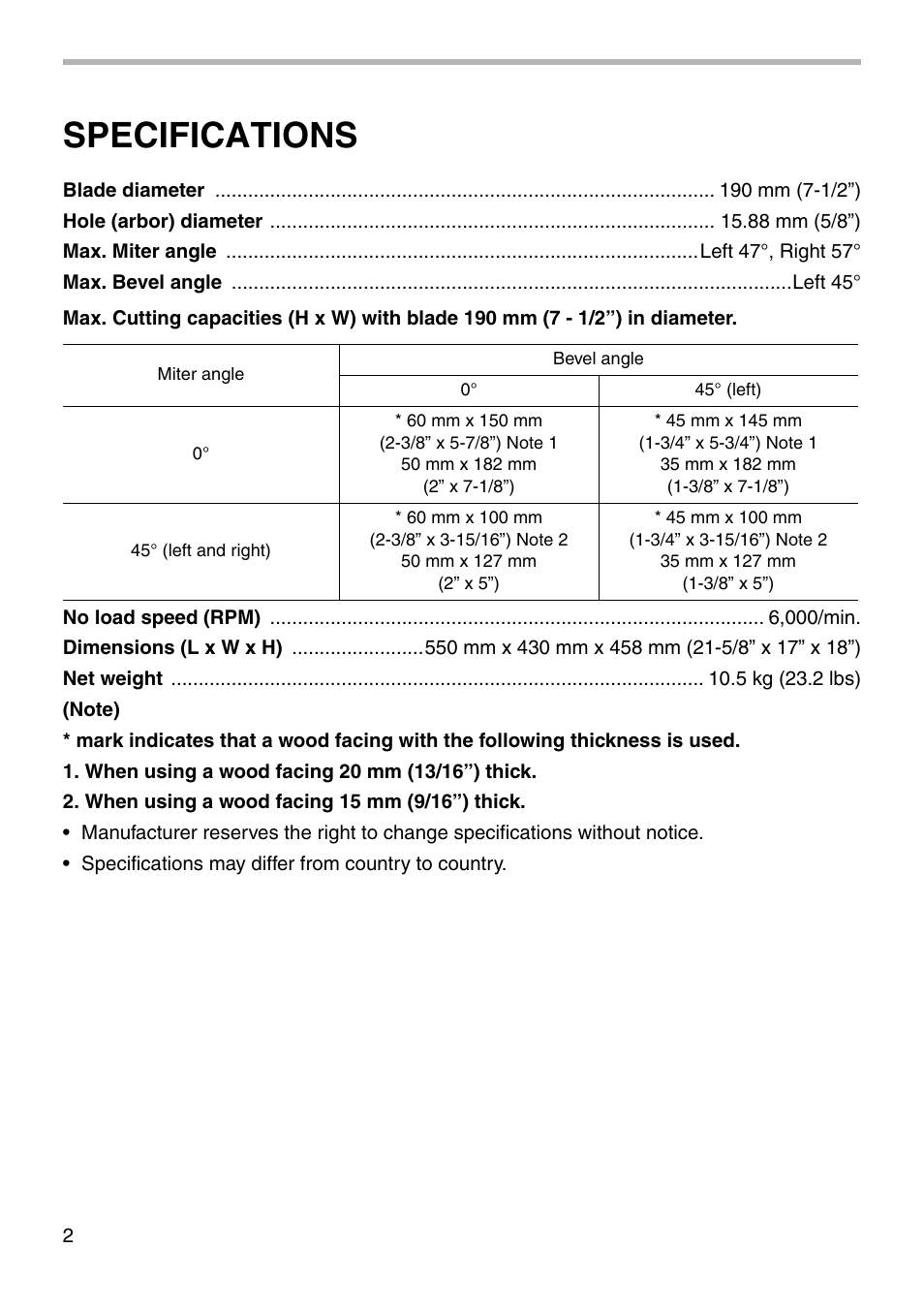 Specifications | Makita LS0711Z User Manual | Page 2 / 32