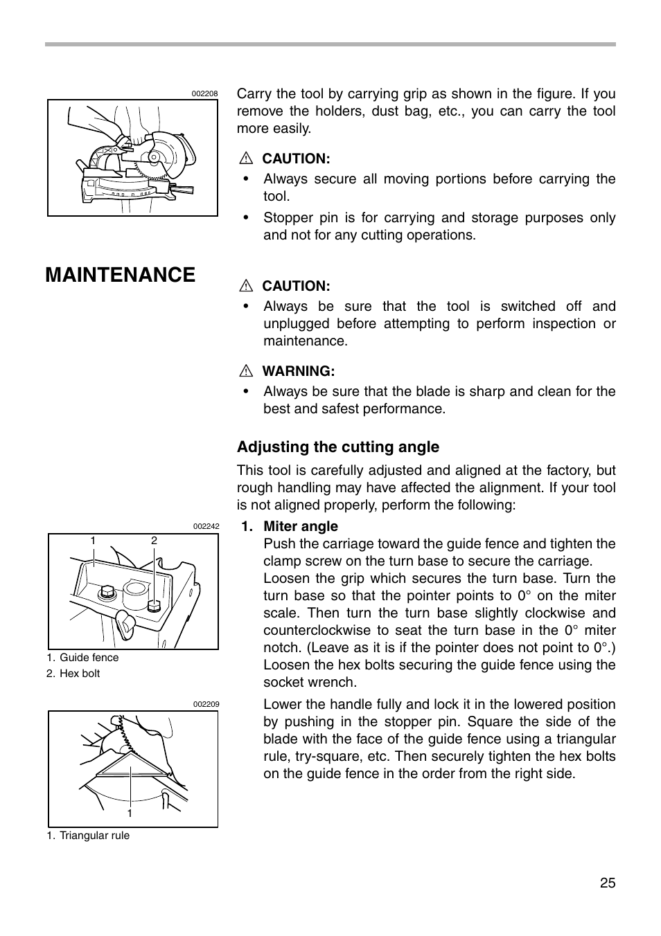 Maintenance, Adjusting the cutting angle | Makita LS0711Z User Manual | Page 25 / 32