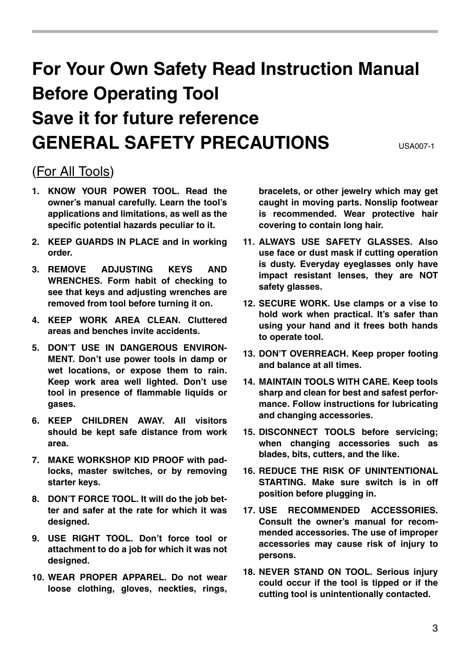 For all tools) | Makita LS0711Z User Manual | Page 3 / 32