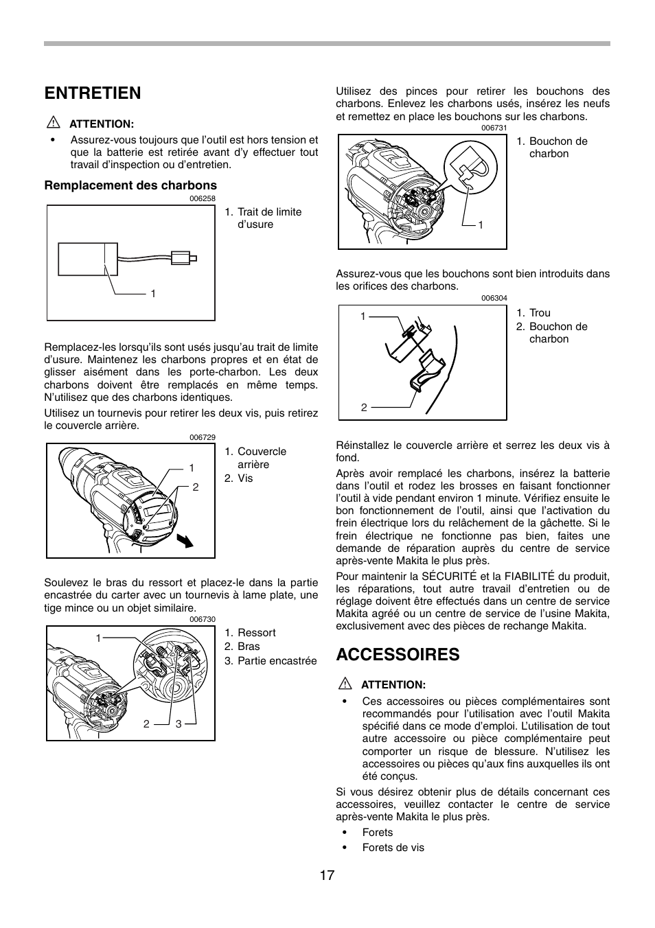 Entretien, Accessoires | Makita BDF441 User Manual | Page 17 / 28