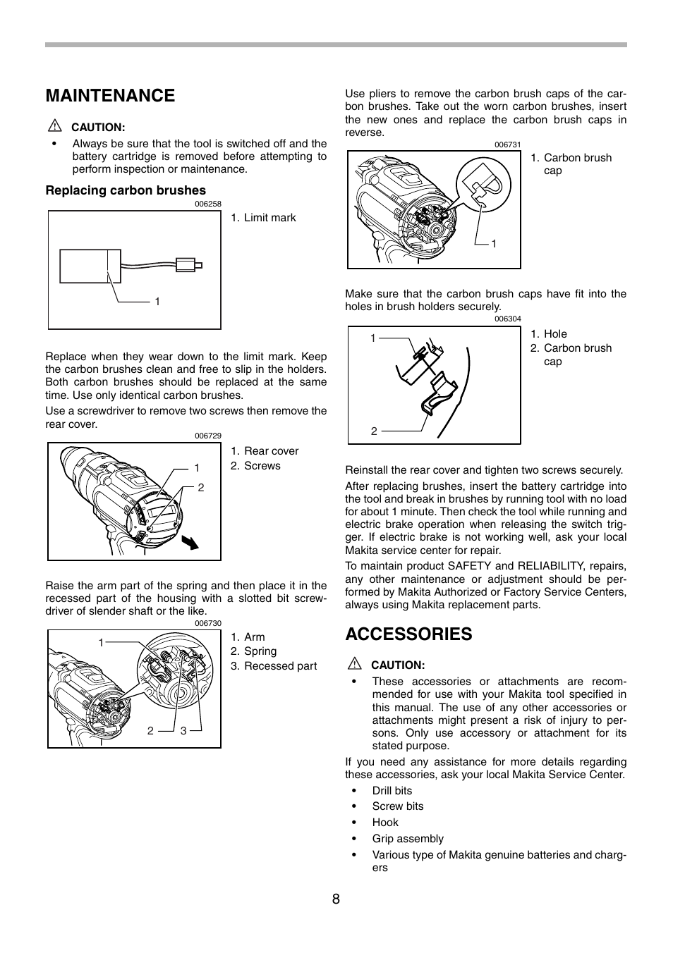 Maintenance, Accessories | Makita BDF441 User Manual | Page 8 / 28
