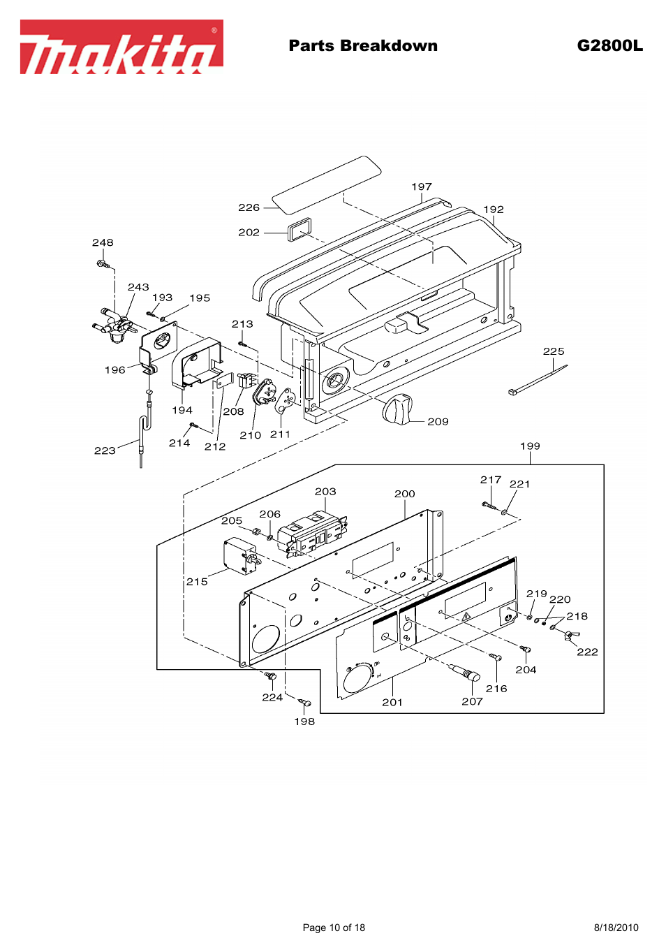 Parts breakdown g2800l | Makita EX Series G2800L User Manual | Page 10 / 18