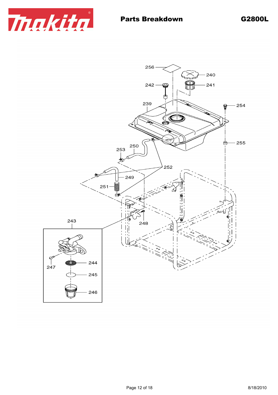 Parts breakdown g2800l | Makita EX Series G2800L User Manual | Page 12 / 18