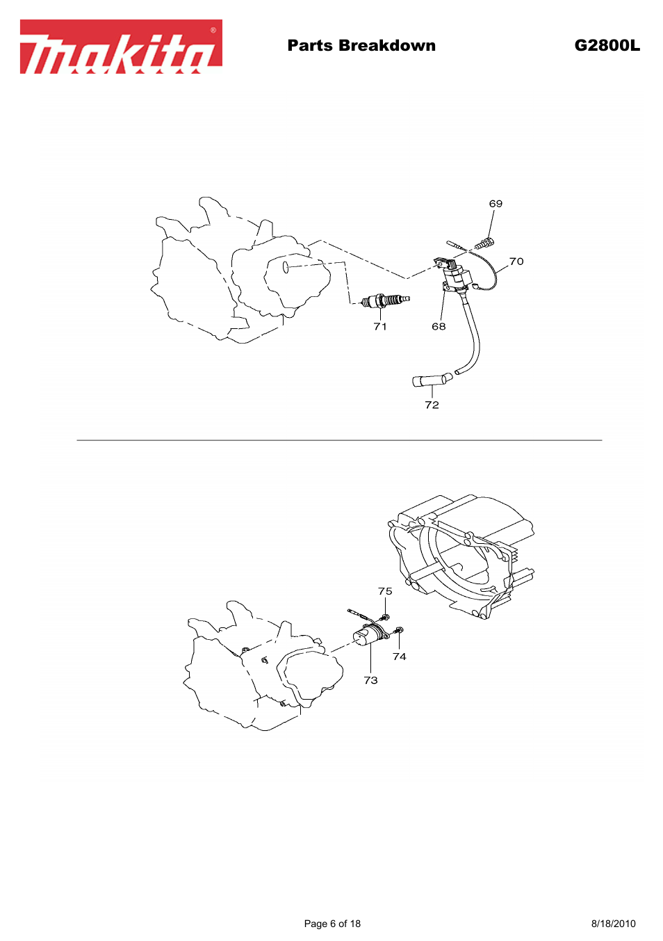 Parts breakdown g2800l | Makita EX Series G2800L User Manual | Page 6 / 18