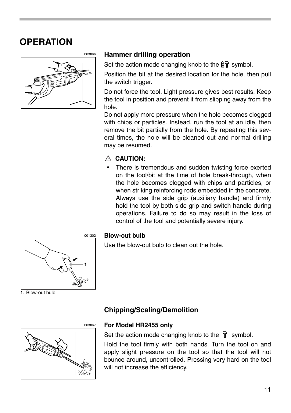 Operation | Makita HR2455 User Manual | Page 11 / 20