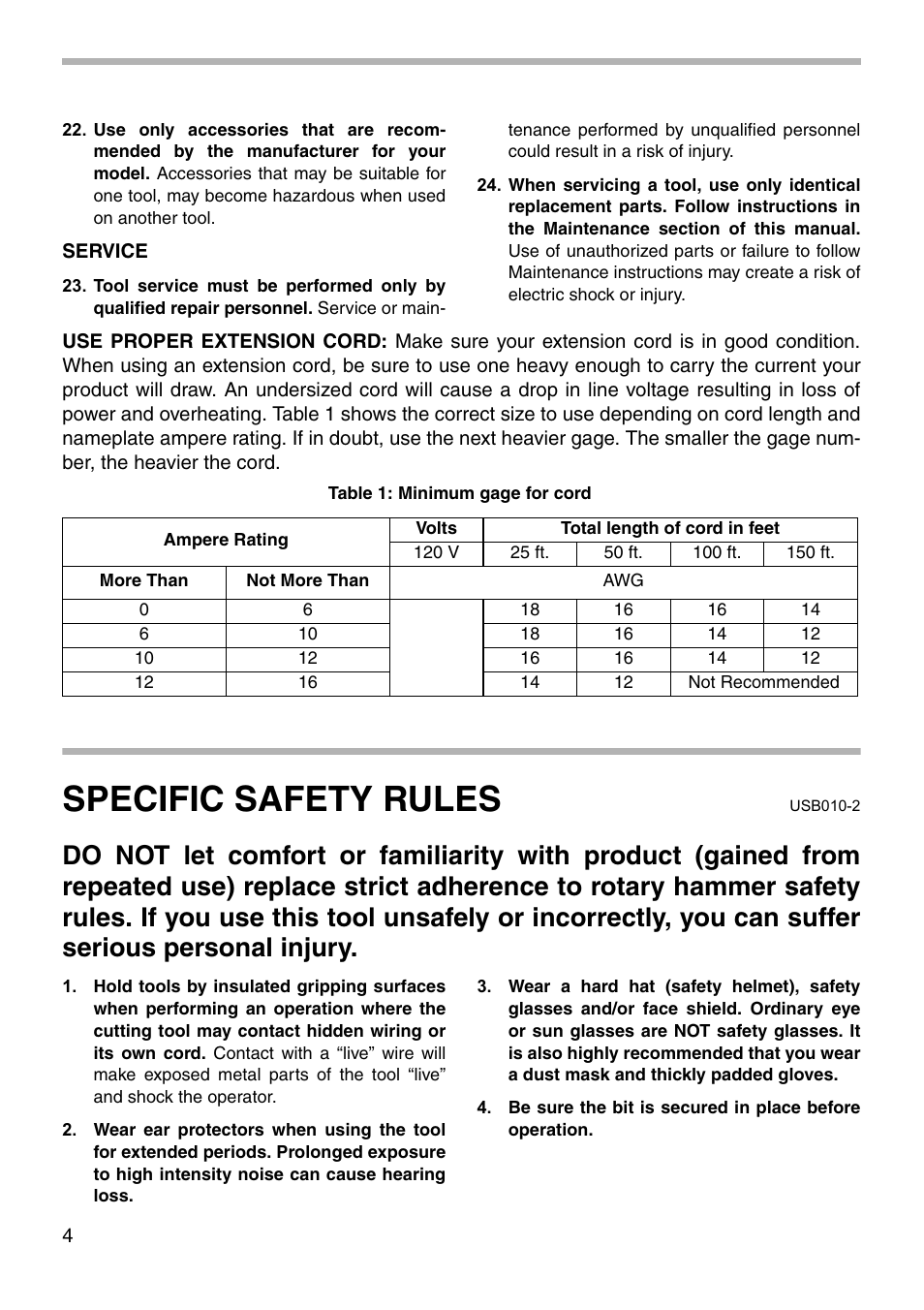 Specific safety rules | Makita HR2455 User Manual | Page 4 / 20