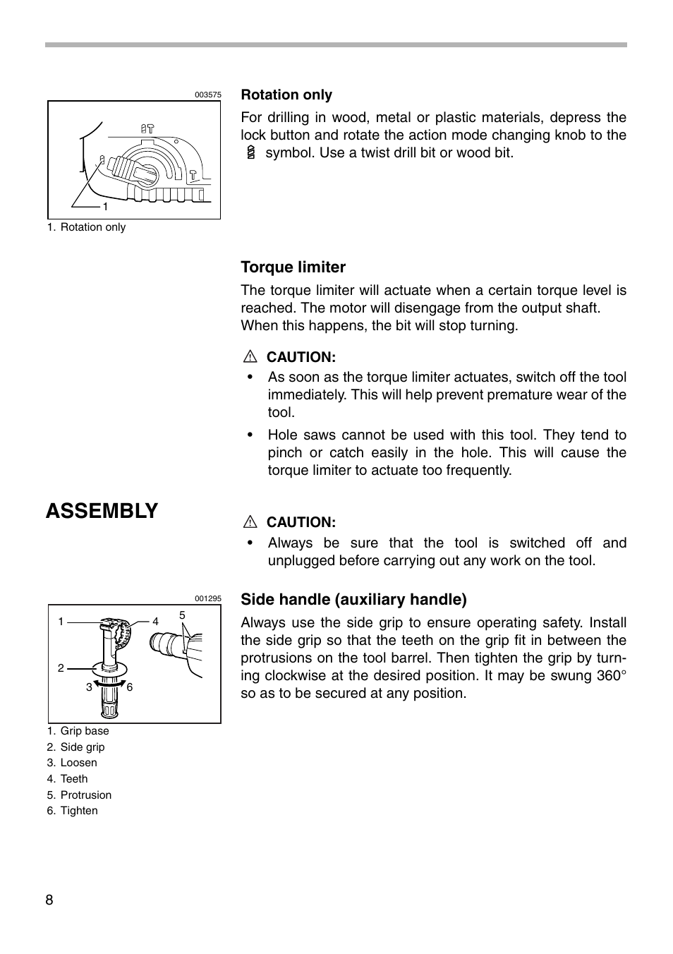 Assembly, Torque limiter, Side handle (auxiliary handle) | Makita HR2455 User Manual | Page 8 / 20