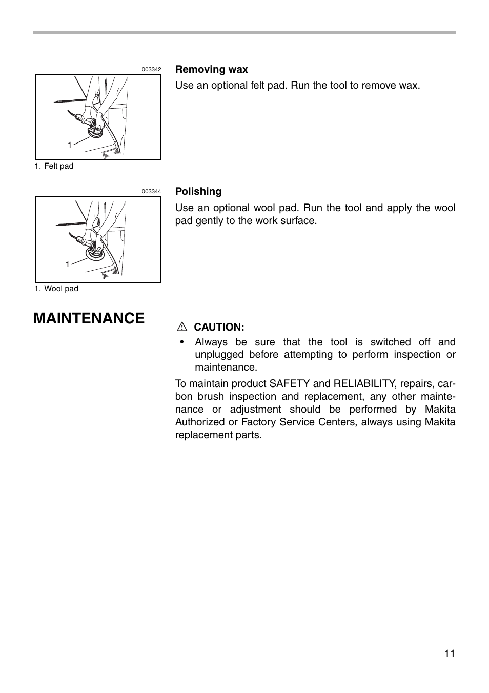 Maintenance | Makita BO6040 003278 User Manual | Page 11 / 16