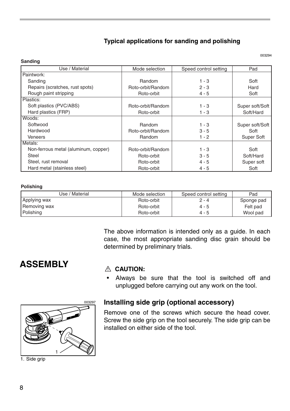 Assembly, Installing side grip (optional accessory) | Makita BO6040 003278 User Manual | Page 8 / 16