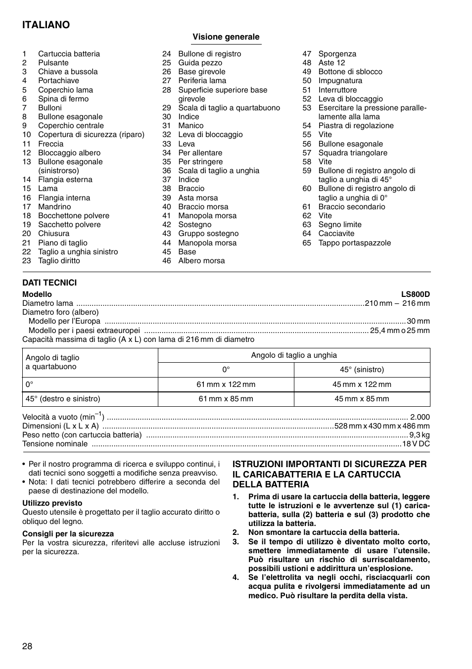 Italiano | Makita LS800D User Manual | Page 28 / 88