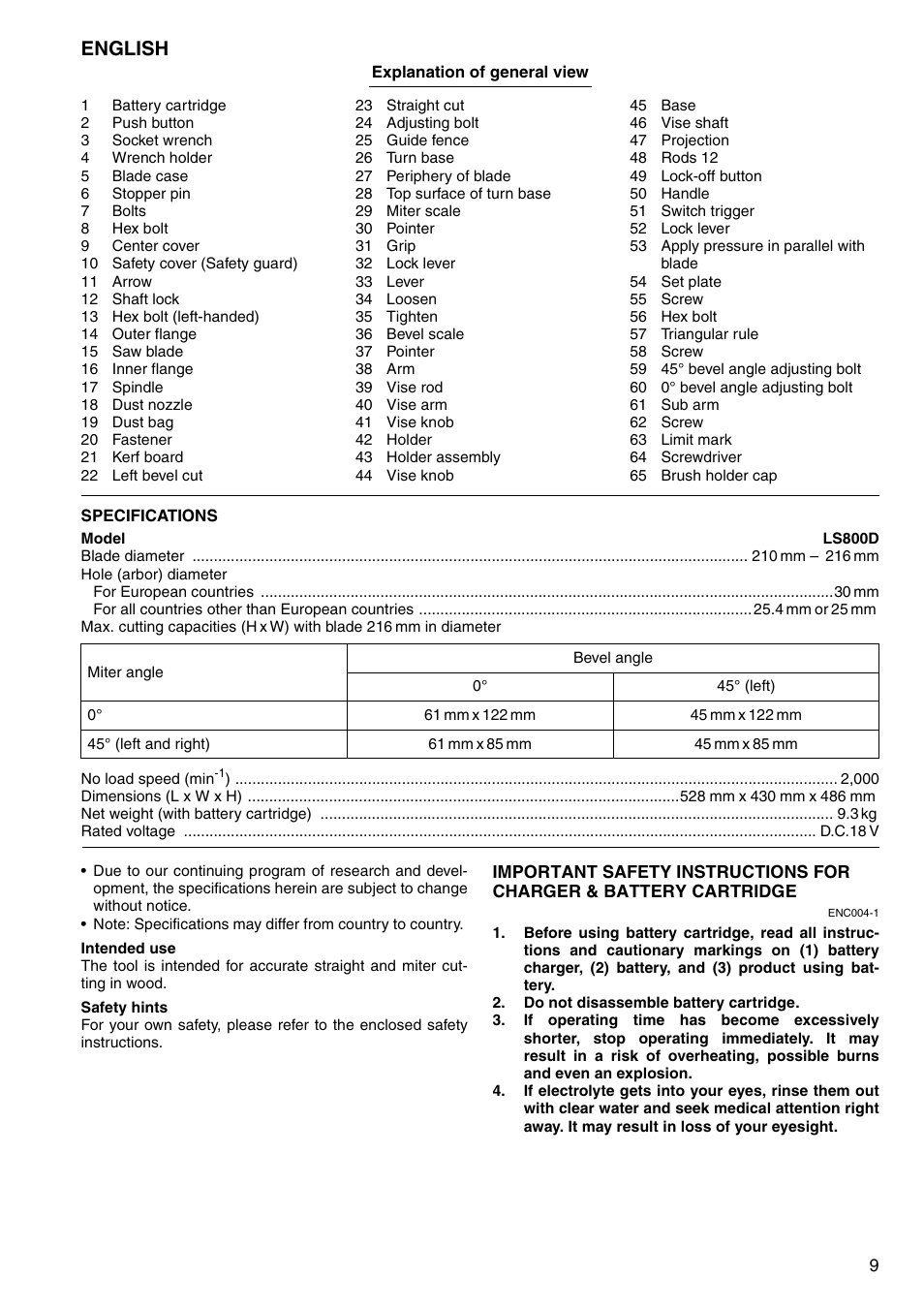 English | Makita LS800D User Manual | Page 9 / 88