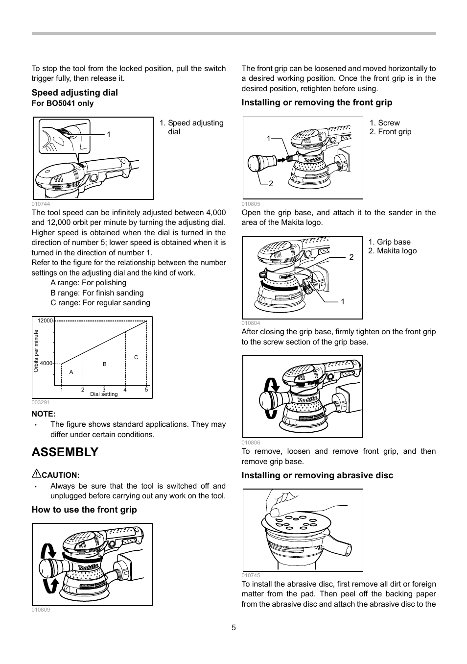 Assembly | Makita Random Orbit Sander BO5040 User Manual | Page 5 / 12
