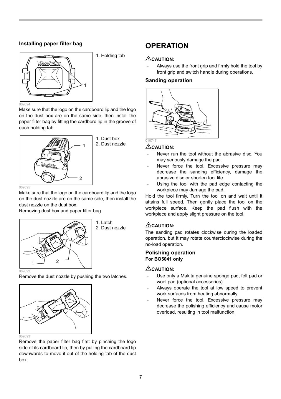 Operation | Makita Random Orbit Sander BO5040 User Manual | Page 7 / 12