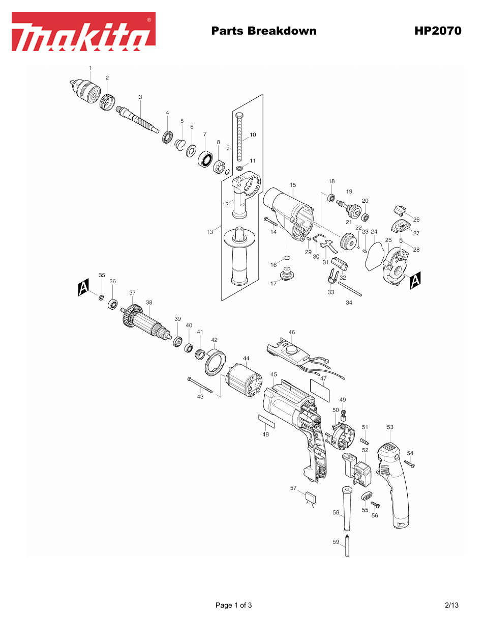 Makita HP2070 User Manual | 3 pages