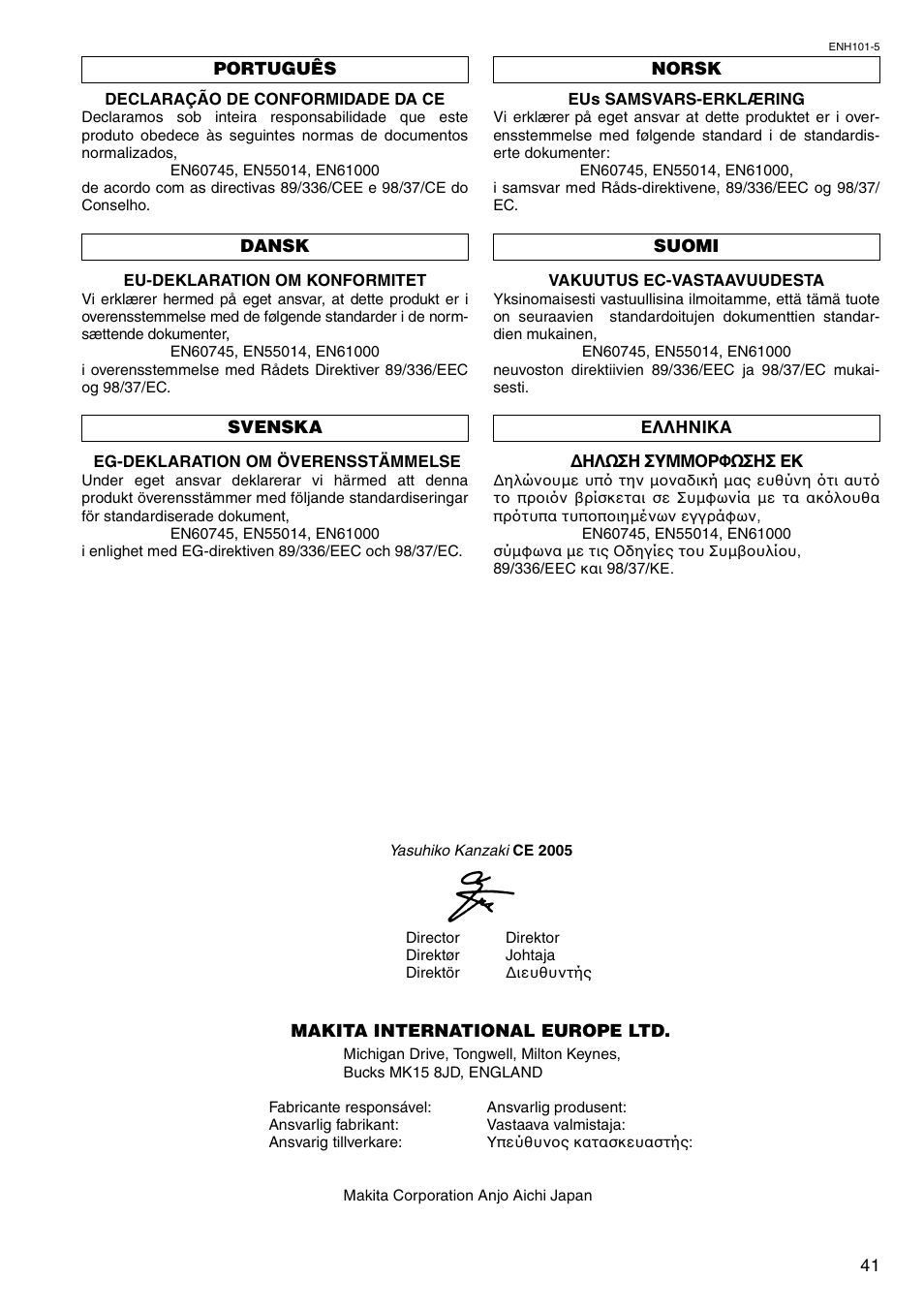 Makita HR3520B User Manual | Page 41 / 48