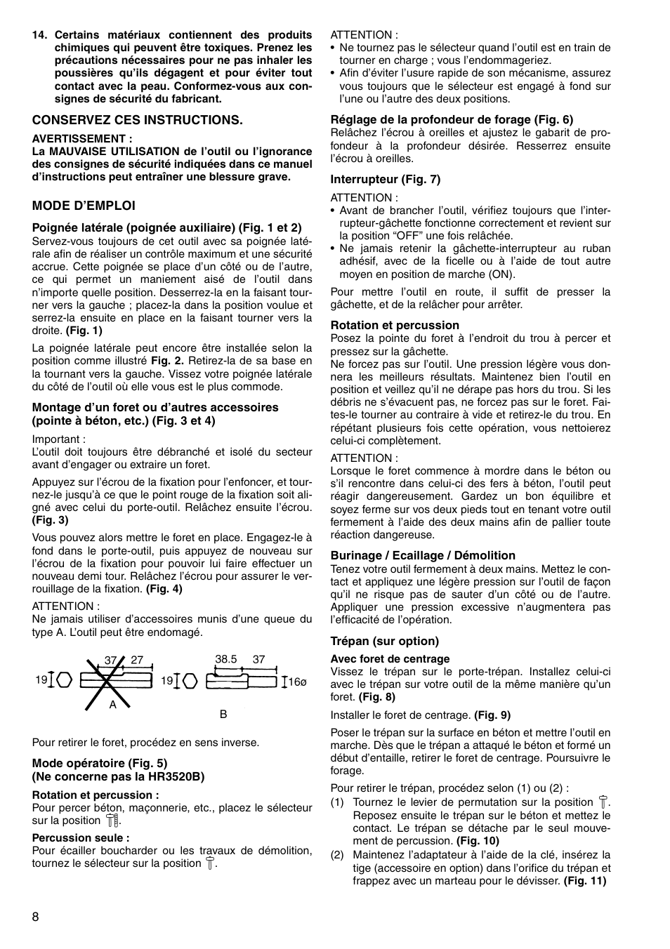 Makita HR3520B User Manual | Page 8 / 48