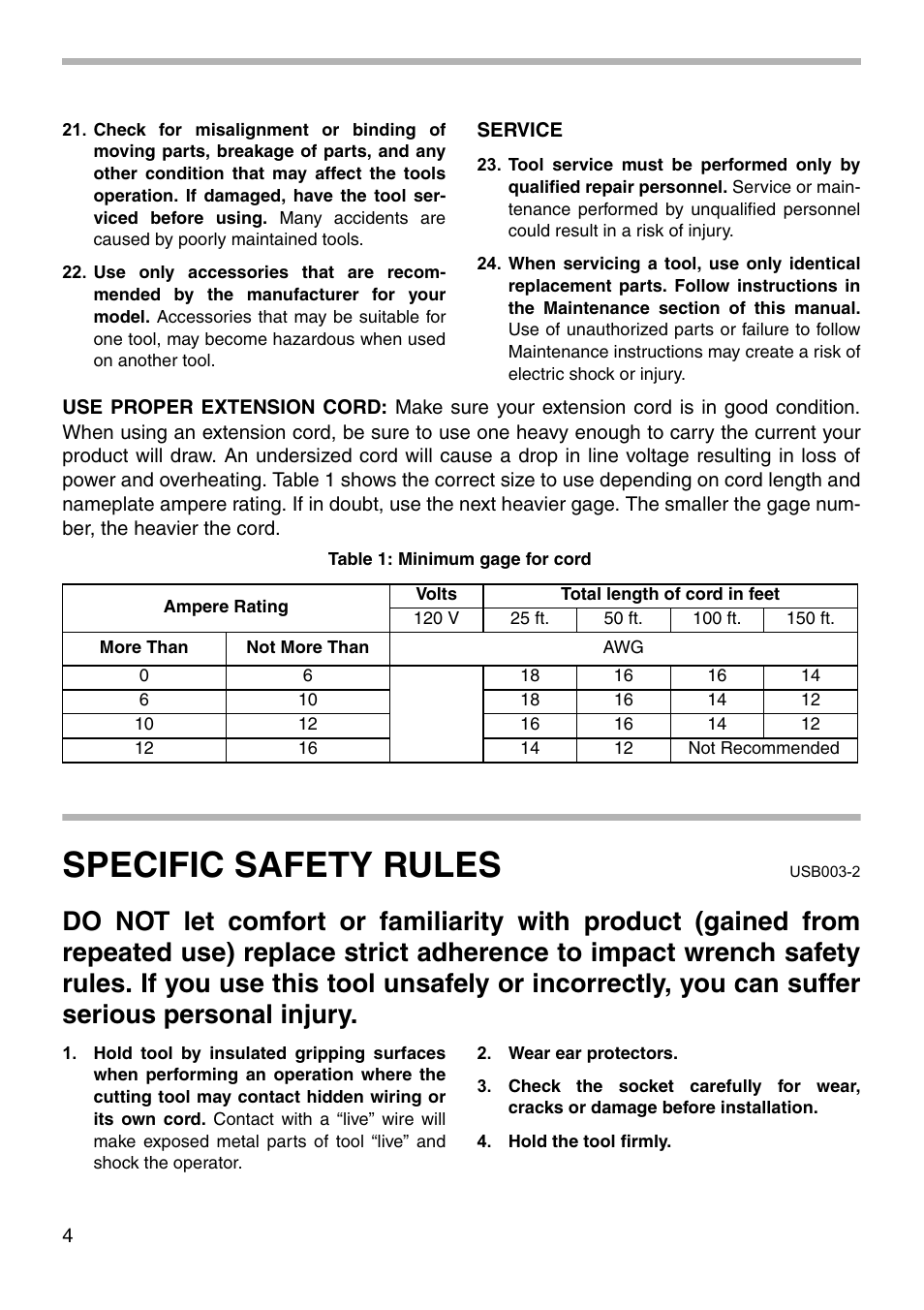Specific safety rules | Makita TW0200 003994 User Manual | Page 4 / 16