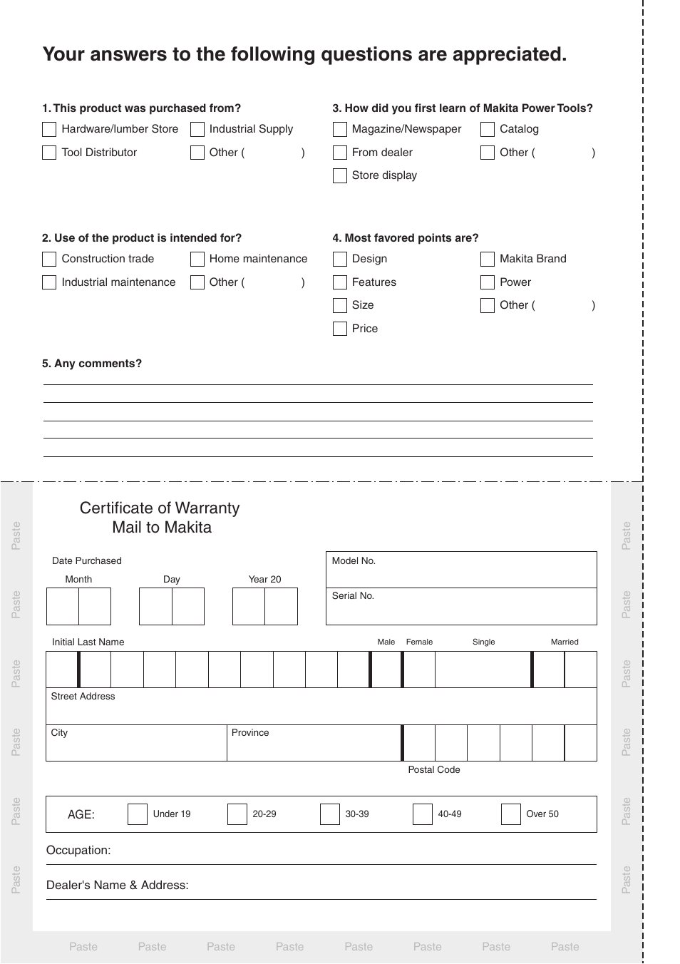 Certificate of warranty mail to makita | Makita 9045B User Manual | Page 10 / 12