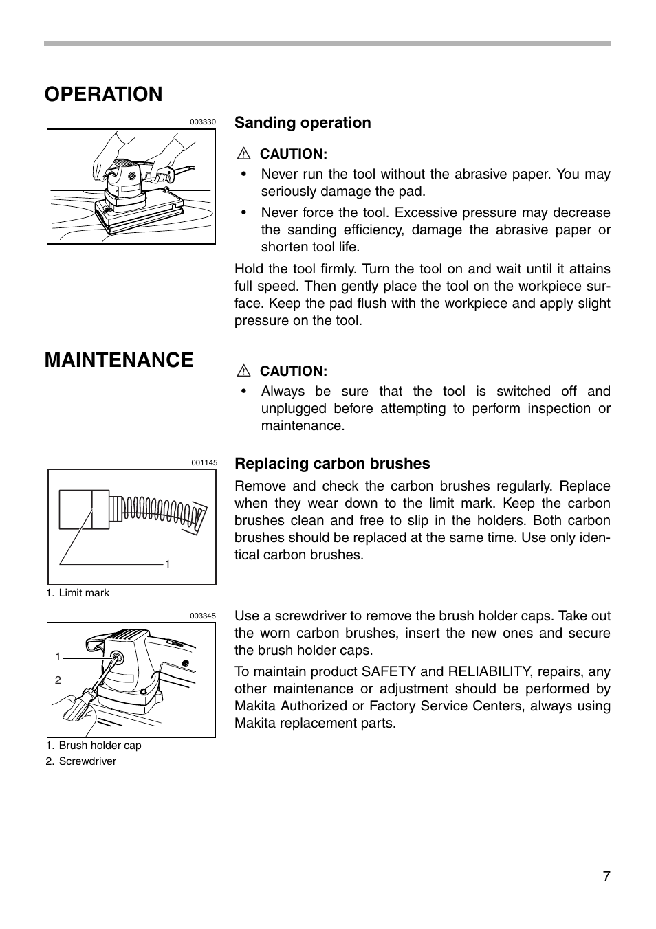 Operation, Maintenance | Makita 9045B User Manual | Page 7 / 12