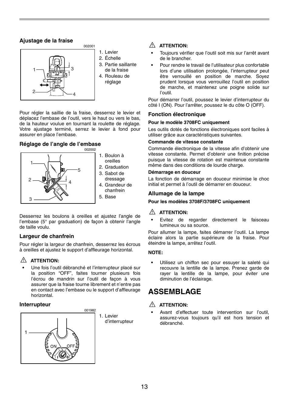 Assemblage | Makita 3708FC User Manual | Page 13 / 28