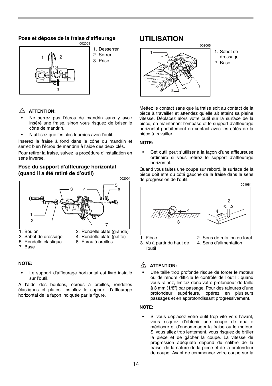 Utilisation | Makita 3708FC User Manual | Page 14 / 28