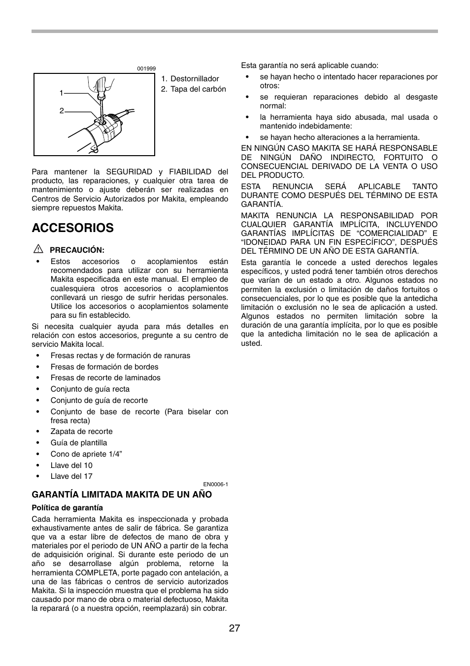 Accesorios | Makita 3708FC User Manual | Page 27 / 28