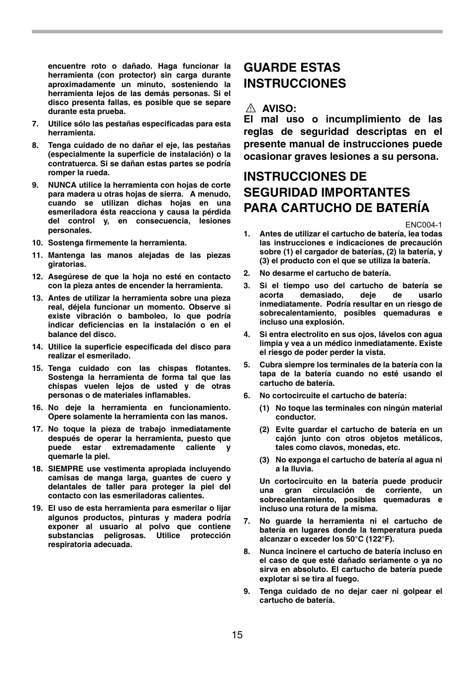 Guarde estas instrucciones | Makita 9500D User Manual | Page 15 / 20