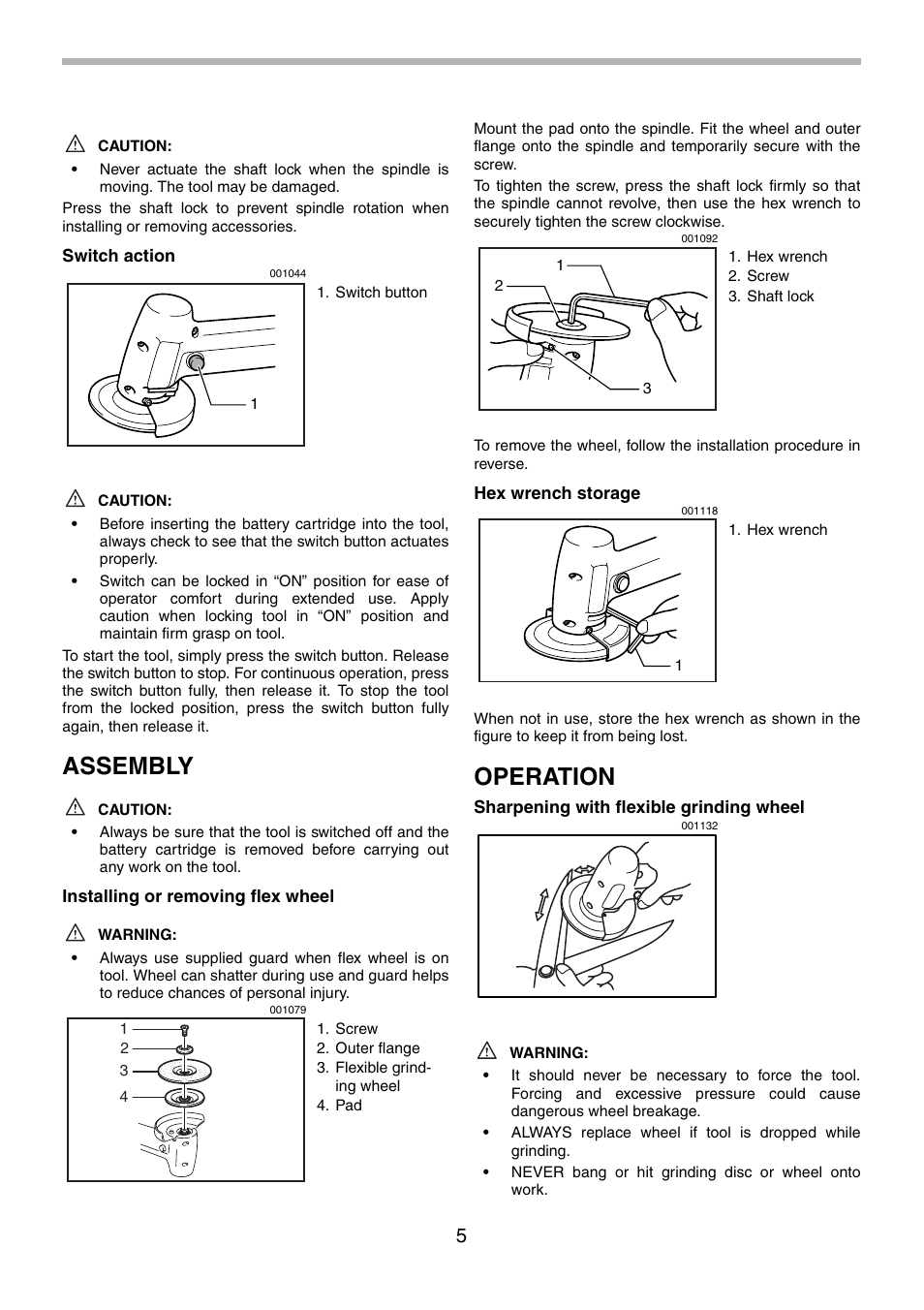 Assembly, Operation | Makita 9500D User Manual | Page 5 / 20