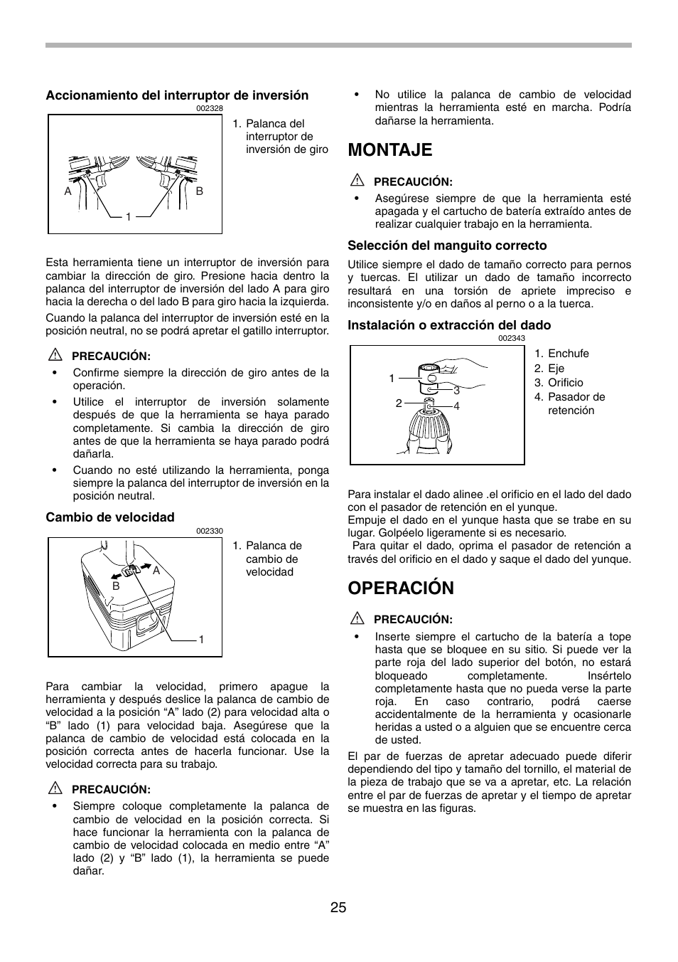 Montaje, Operación | Makita BTW200 User Manual | Page 25 / 28