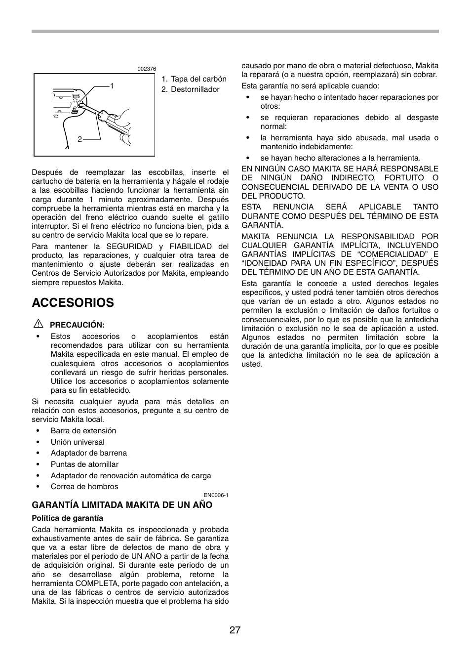 Accesorios | Makita BTW200 User Manual | Page 27 / 28