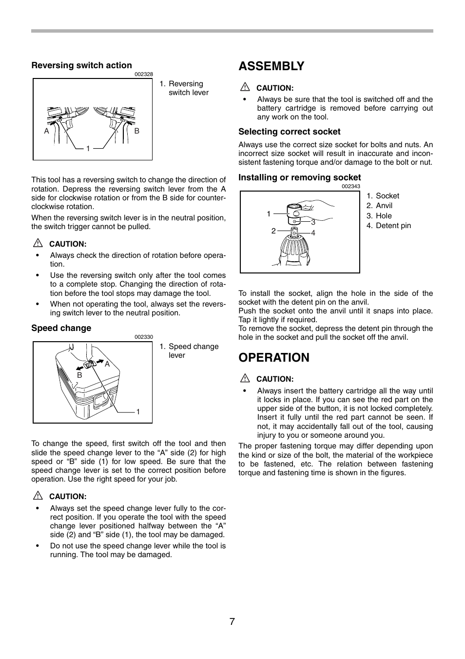 Assembly, Operation | Makita BTW200 User Manual | Page 7 / 28