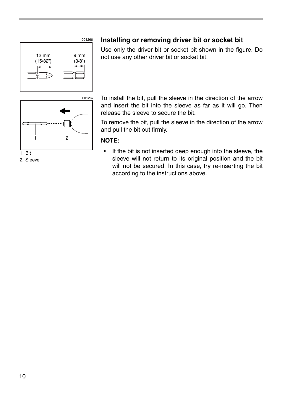 Installing or removing driver bit or socket bit | Makita 6914D User Manual | Page 10 / 20