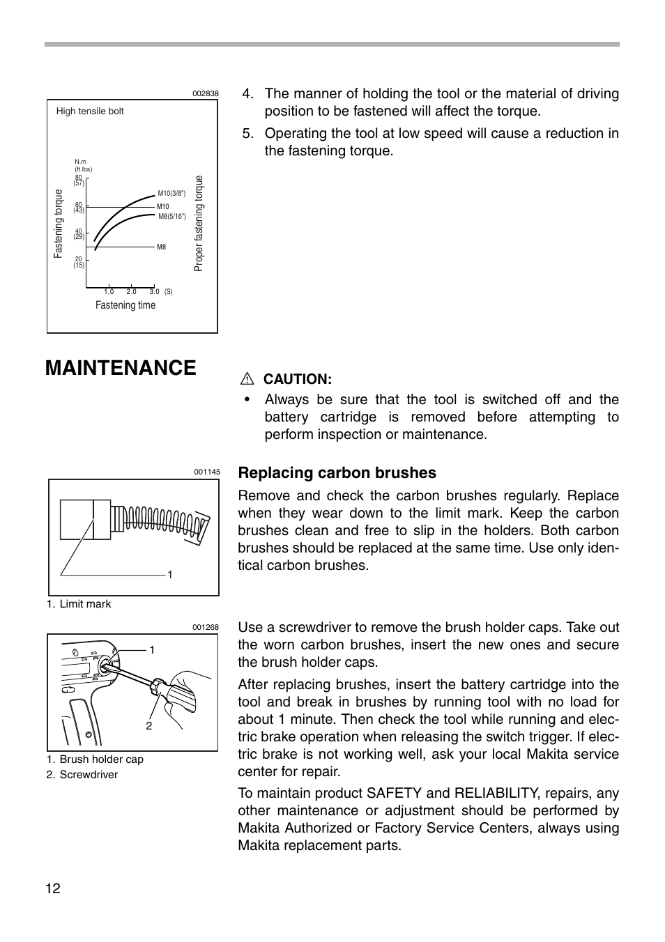 Maintenance, Replacing carbon brushes | Makita 6914D User Manual | Page 12 / 20